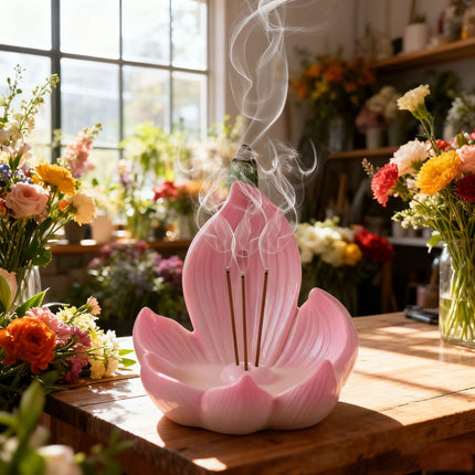 Pink Zen Lotus Waterfall Backflow Aroma Diffuser - Premium Elegant Resin Craft for Meditation & Yoga, 10cm Compact Design.