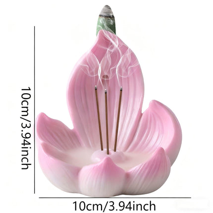 Pink Zen Lotus Waterfall Backflow Aroma Diffuser - Premium Elegant Resin Craft for Meditation & Yoga, 10cm Compact Design.