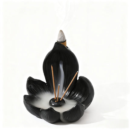 Pink Zen Lotus Waterfall Backflow Aroma Diffuser - Premium Elegant Resin Craft for Meditation & Yoga, 10cm Compact Design.