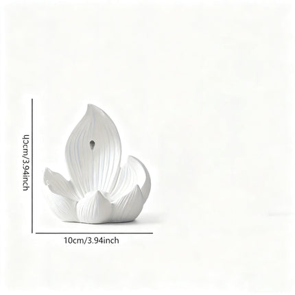 White Zen Lotus Waterfall Backflow Aroma Diffuser - Premium Elegant Resin Craft for Meditation & Yoga, 10cm Compact Design.