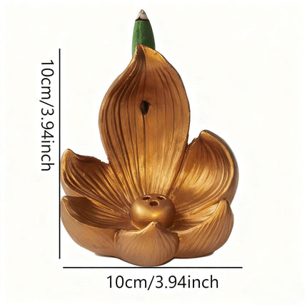 Gold Zen Lotus Waterfall Backflow Aroma Diffuser - Premium Elegant Resin Craft for Meditation & Yoga, 10cm Compact Design.