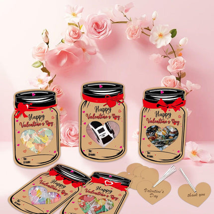20PCS Valentine's Day Drift Bottle Shaped Gift Card Set - Premium Coated Paper Greeting Card for Family / School Exchanges and Party Favors.