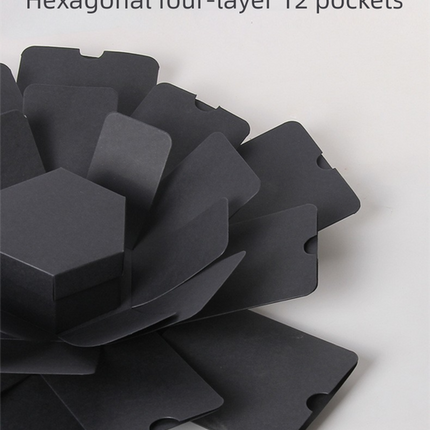 Black Hexagon 4-Layer 12-Pocket Explosion Gift Box(DIY) - Creative Handmade Photo Album & Scrapbook for Anniversaries & Birthdays.