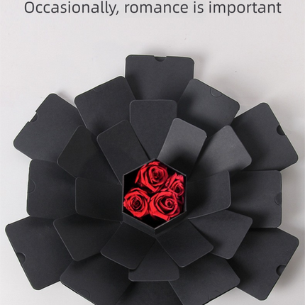 Black Hexagon 4-Layer 12-Pocket Explosion Gift Box(Finished) - Creative Handmade Photo Album & Scrapbook for Anniversaries & Birthdays.