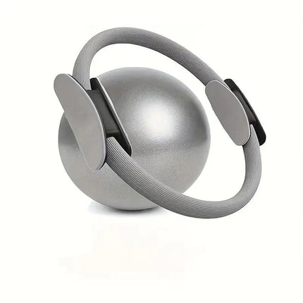 Grey Professional Pilates Ring & Yoga Ball Set - Multipurpose Home Fitness Equipment for Whole-Body Core Training & Pelvic Floor Strengthening.
