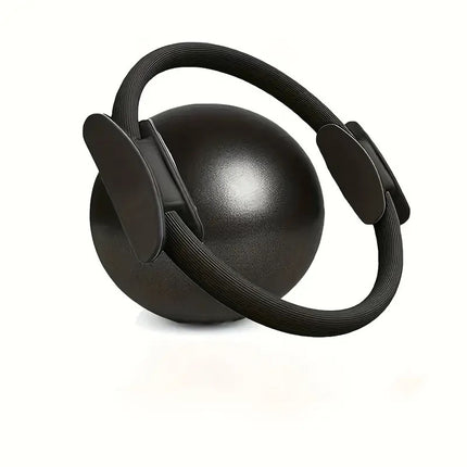 Black Professional Pilates Ring & Yoga Ball Set - Multipurpose Home Fitness Equipment for Whole-Body Core Training & Pelvic Floor Strengthening.