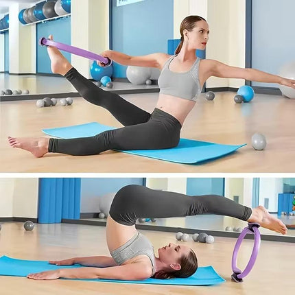 Black Professional Pilates Ring & Yoga Ball Set - Multipurpose Home Fitness Equipment for Whole-Body Core Training & Pelvic Floor Strengthening.