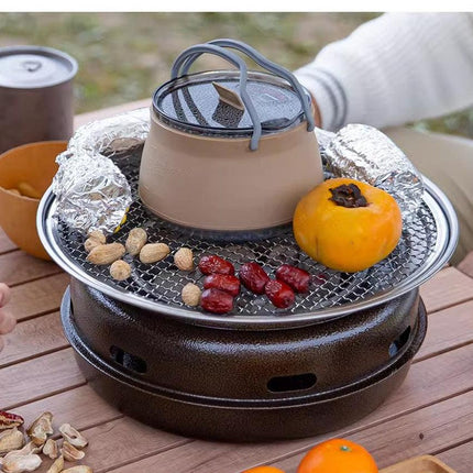 Black 1L Portable Collapsible Camping Kettle - Food-Grade Silicone Body with 304 Stainless Steel Base, Compatible with Induction & Gas Stoves.