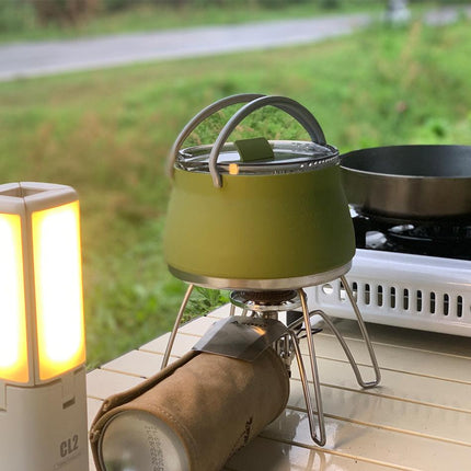 Black 1L Portable Collapsible Camping Kettle - Food-Grade Silicone Body with 304 Stainless Steel Base, Compatible with Induction & Gas Stoves.