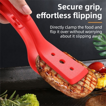 2-in-1 Marble Pattern Silicone Spatula Tongs with Locking Clip & Oil Drainage - Non-Stick Heat Resistant Food Flipper & Kitchen Clamp.