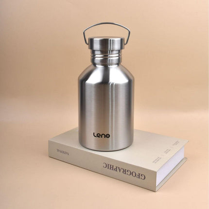 2L Large Capacity Outdoor Sports Adventure Water Bottle - Food-Grade 304 Stainless Steel with Portable Handle & 7cm Wide Mouth.