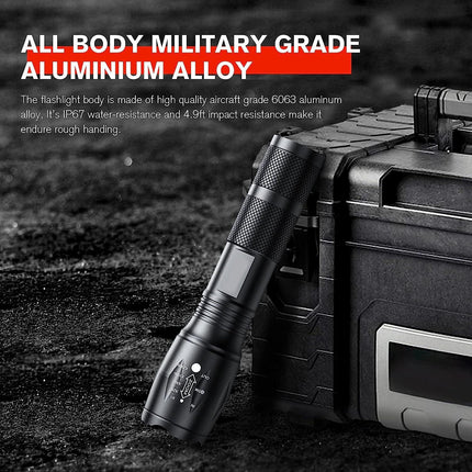 2-Pack High-Powered LED Flashlight with 500m Long Range - Zoomable Focus & Waterproof Tactical Torch - Durable Aluminum Alloy.