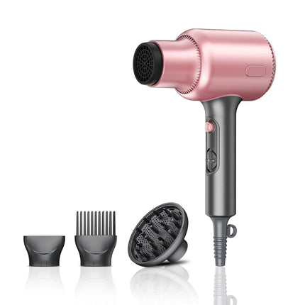 Pink Portable silent Hair Dryer with 3 Heat/Speed Settings and 3 Accessories - High-Power Blow Dryer, 3M Long Cord & 8CM Wide Outlet.