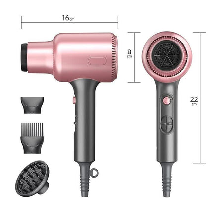 Pink Portable silent Hair Dryer with 3 Heat/Speed Settings and 3 Accessories - High-Power Blow Dryer, 3M Long Cord & 8CM Wide Outlet.
