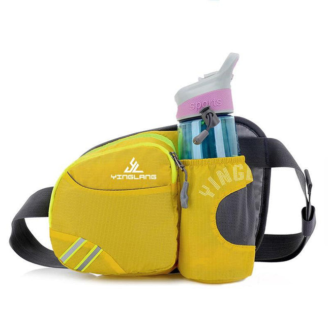Yellow Lightweight Running Waist Pack with Stable Bottle Holder - Multi-Functional Nylon Sports Fanny Pack for Marathon, Hiking, Cycling & Climbing.