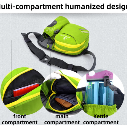 Green Lightweight Running Waist Pack with Stable Bottle Holder - Multi-Functional Nylon Sports Fanny Pack for Marathon, Hiking, Cycling & Climbing.