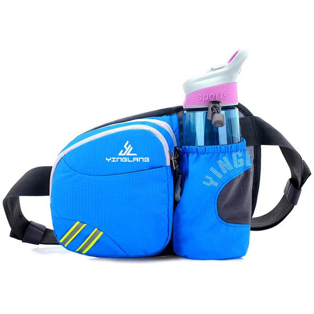 Blue Lightweight Running Waist Pack with Stable Bottle Holder - Multi-Functional Nylon Sports Fanny Pack for Marathon, Hiking, Cycling & Climbing.