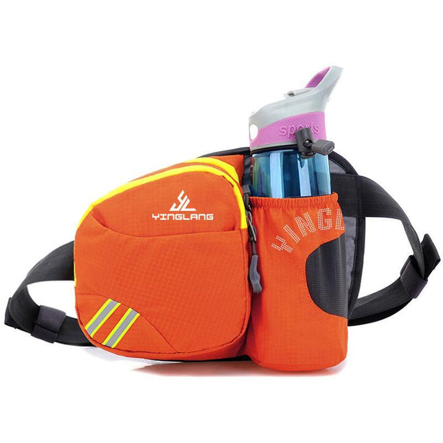 Orange Lightweight Running Waist Pack with Stable Bottle Holder - Multi-Functional Nylon Sports Fanny Pack for Marathon, Hiking, Cycling & Climbing.