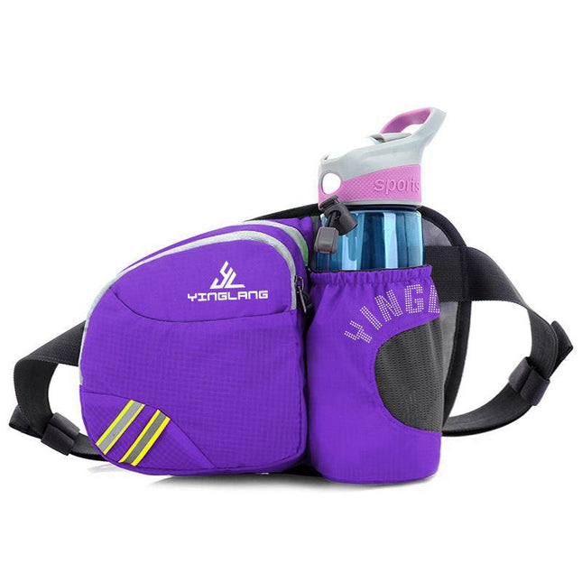 Purple Lightweight Running Waist Pack with Stable Bottle Holder - Multi-Functional Nylon Sports Fanny Pack for Marathon, Hiking, Cycling & Climbing.