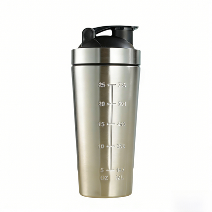 Sliver 750ML Premium Stainless Steel Protein Shaker Bottle - BPA-Free Metal Mixer Cup with Scale for Gym, Fitness & Meal Replacement.