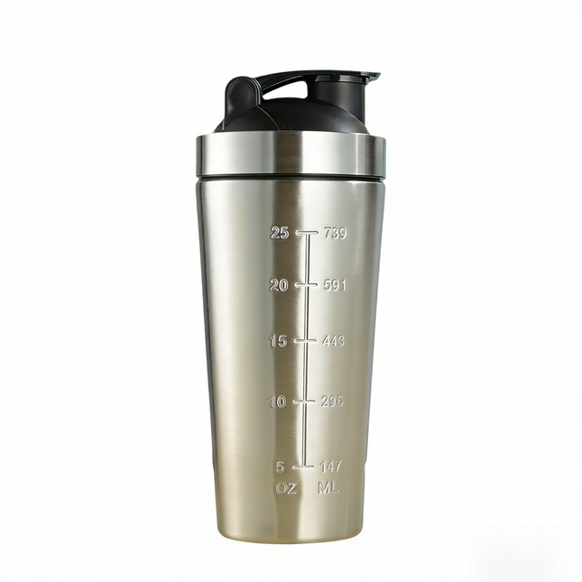 Sliver 750ML Premium Stainless Steel Protein Shaker Bottle - BPA-Free Metal Mixer Cup with Scale for Gym, Fitness & Meal Replacement.