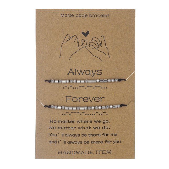 Stainless Steel Morse Code Bracelet(16-26cm) with Secret Message Always Forever - Meaningful Gift for Best Friends, Sisters & Family.