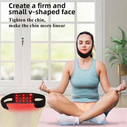 Breathable V-Line Chin Strap with 15 high-intensity Red-Light LEDs for Facial Firming & Skin Rejuvenation.