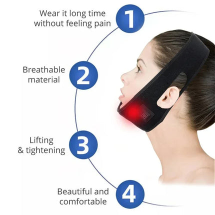 Breathable V-Line Chin Strap with 15 high-intensity Red-Light LEDs for Facial Firming & Skin Rejuvenation.