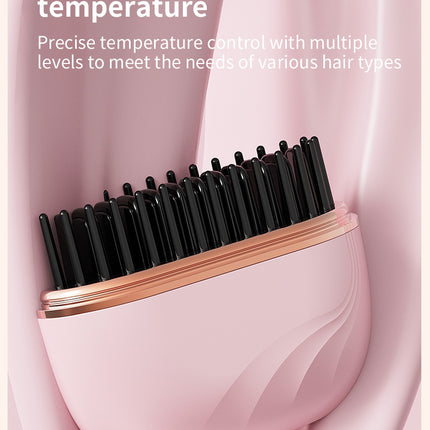 Black Cordless Portable Hair Straightening & Curling Brush - Plant Protein Coating for Hair Protection, 30s Fast Heating & Dual Anti-Scald.
