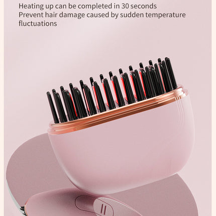 Black Cordless Portable Hair Straightening & Curling Brush - Plant Protein Coating for Hair Protection, 30s Fast Heating & Dual Anti-Scald.