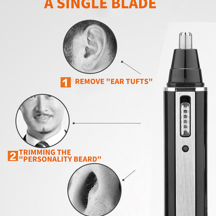 4-in-1 Portable Electric Grooming Kit for Men with Nose / Beard / Body Hair & Hair Clipper Heads - Quiet & USB Rechargeable, Waterproof Stainless Steel Blades.