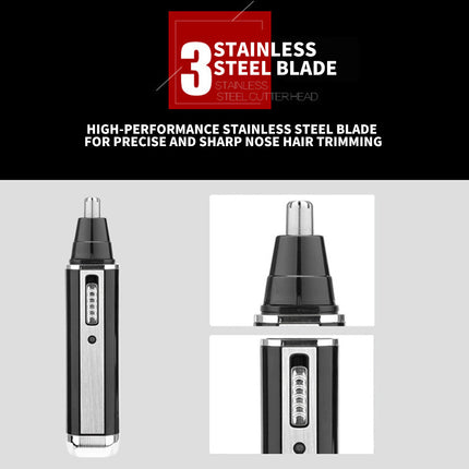 4-in-1 Portable Electric Grooming Kit for Men with Nose / Beard / Body Hair & Hair Clipper Heads - Quiet & USB Rechargeable, Waterproof Stainless Steel Blades.