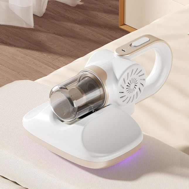 White Cordless Handheld UV Mite Remover - Bed Vacuum with 11KPA Powerful Suction & 8000 Times/Min High-Frequency Vibration for Carpet & Mattress, Type-C Rechargeable.