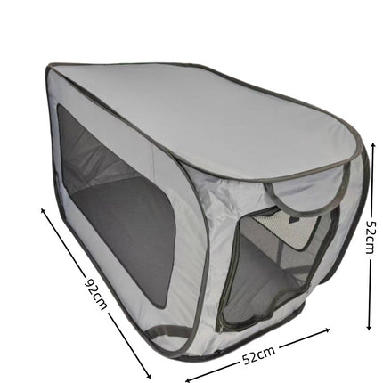 Grey Instant Pop-Up Foldable 4-Sided Pet Playpen & Car Crate - Breathable Scratch-Resistant Travel Kennel for Dogs & Cats (Open 92 x 52 x 52 CM , Folded 34 x 34 x 3 CM).