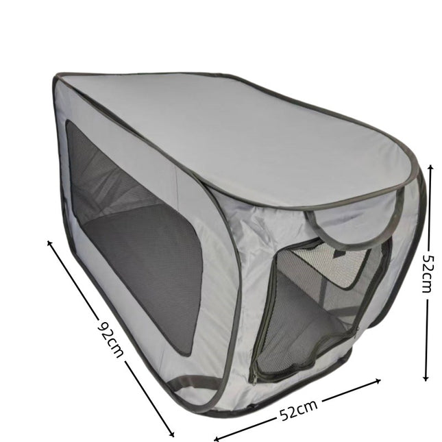 Grey Instant Pop-Up Foldable 4-Sided Pet Playpen & Car Crate - Breathable Scratch-Resistant Travel Kennel for Dogs & Cats (Open 92 x 52 x 52 CM , Folded 34 x 34 x 3 CM).