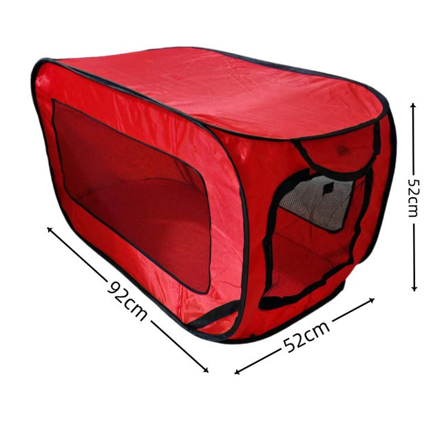 Red Instant Pop-Up Foldable 4-Sided Pet Playpen & Car Crate - Breathable Scratch-Resistant Travel Kennel for Dogs & Cats (Open 92 x 52 x 52 CM , Folded 34 x 34 x 3 CM).