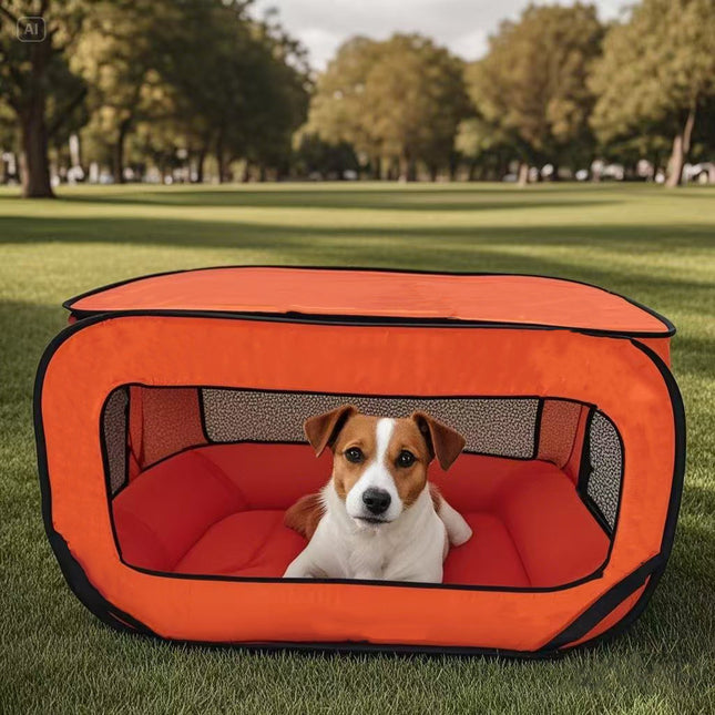 Green Instant Pop-Up Foldable 4-Sided Pet Playpen & Car Crate - Breathable Scratch-Resistant Travel Kennel for Dogs & Cats (Open 92 x 52 x 52 CM , Folded 34 x 34 x 3 CM).