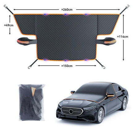 Black-Orange Magnetic Car Windshield Protector with 6 Magnets & 4 Secure Straps and Reflective Safety Strips - Durable Frost & Ice Cover for All-Weather Protection (Sun, Rain, Snow, Dust).