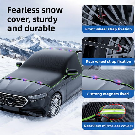 Black-Orange Magnetic Car Windshield Protector with 6 Magnets & 4 Secure Straps and Reflective Safety Strips - Durable Frost & Ice Cover for All-Weather Protection (Sun, Rain, Snow, Dust).