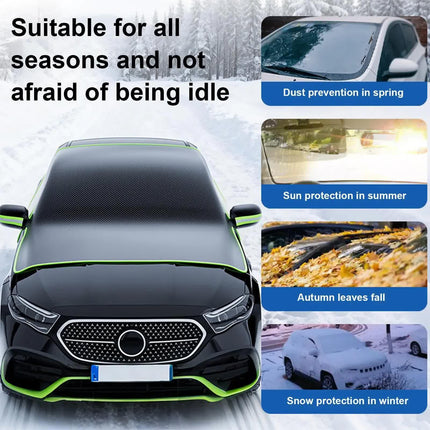 Black-Orange Magnetic Car Windshield Protector with 6 Magnets & 4 Secure Straps and Reflective Safety Strips - Durable Frost & Ice Cover for All-Weather Protection (Sun, Rain, Snow, Dust).