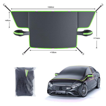 Black-Green Magnetic Car Windshield Protector with 6 Magnets & 4 Secure Straps and Reflective Safety Strips - Durable Frost & Ice Cover for All-Weather Protection (Sun, Rain, Snow, Dust).