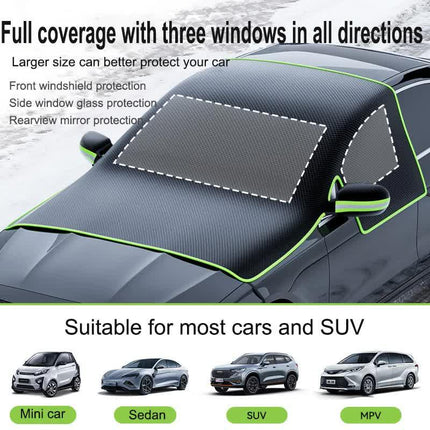 Black-Green Magnetic Car Windshield Protector with 6 Magnets & 4 Secure Straps and Reflective Safety Strips - Durable Frost & Ice Cover for All-Weather Protection (Sun, Rain, Snow, Dust).