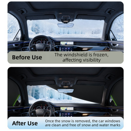 Black-Green Magnetic Car Windshield Protector with 6 Magnets & 4 Secure Straps and Reflective Safety Strips - Durable Frost & Ice Cover for All-Weather Protection (Sun, Rain, Snow, Dust).