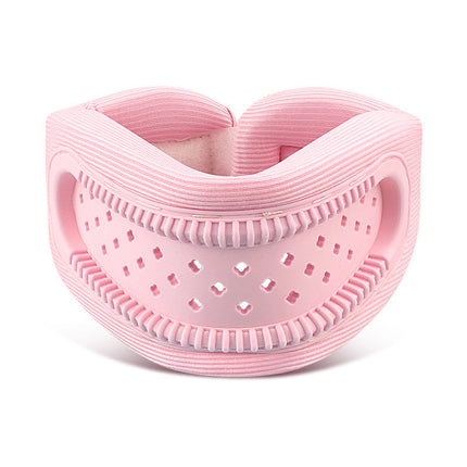 Pink Adjustable Silicone Neck Brace with High-Elastic Memory Foam & V-Shape - Prevent Forward Head Tilt and Posture Correction.