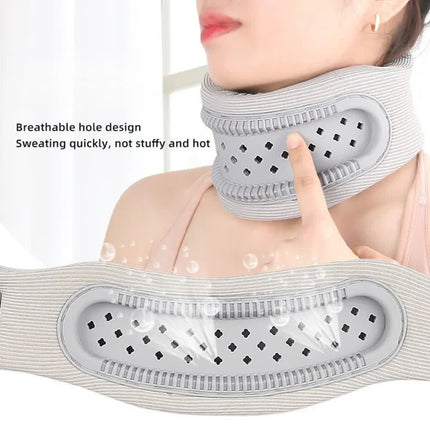 Pink Adjustable Silicone Neck Brace with High-Elastic Memory Foam & V-Shape - Prevent Forward Head Tilt and Posture Correction.