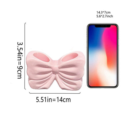 Pink Chic Bowknot 2-Slot Toothbrush Holder - Resin Retro Cute Desktop Decorative Stand.