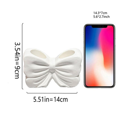 White Chic Bowknot 2-Slot Toothbrush Holder - Resin Retro Cute Desktop Decorative Stand.
