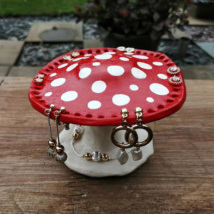 Whimsical Mushroom Earring Holder - Unique Forest-Themed Resin Jewelry Organizer for Vanity & Dresser.