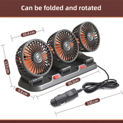 3-in-1 Powerful Car Dual Head Fan (12V Lighter Power) - Quiet Cooling Fan Integrated Aromatherapy & Number Plate, with 360° Rotation & 130cm Long Cord.