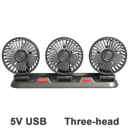 3-in-1 Powerful Car Triple Head Fan (USB Power) - Quiet Cooling Fan Integrated Aromatherapy & Number Plate, with 360° Rotation & 130cm Long Cord.